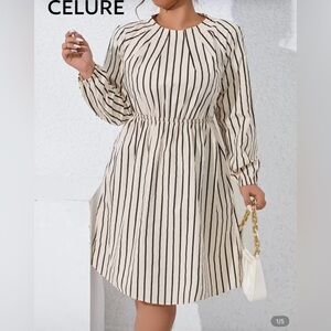SHEIN Black and Cream Long Sleeve Dress